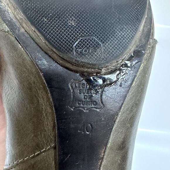 Vialis Ankle Boots 9.5 Green Leather Fairy Fantasy Zip Closure Spool Heel - Picture 8 of 10